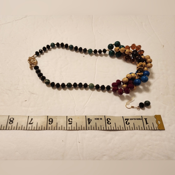 Treska Beaded Cluster Multicolor Matching Earrings and Necklace - Picture 3 of 3